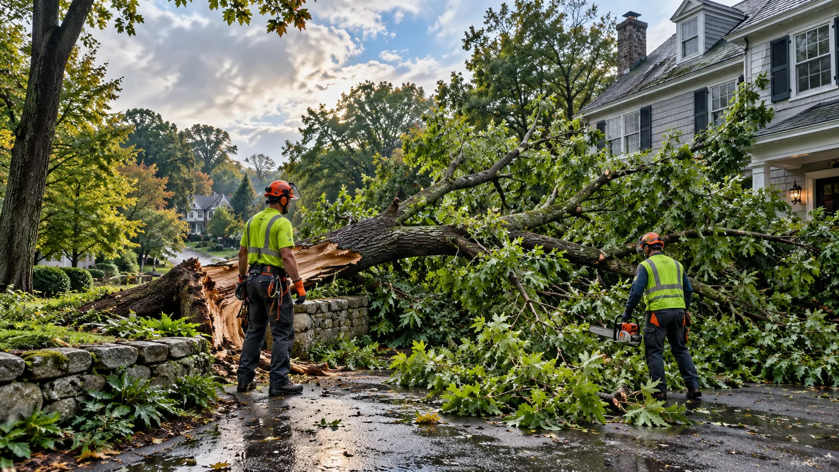 Storm-damaged tree