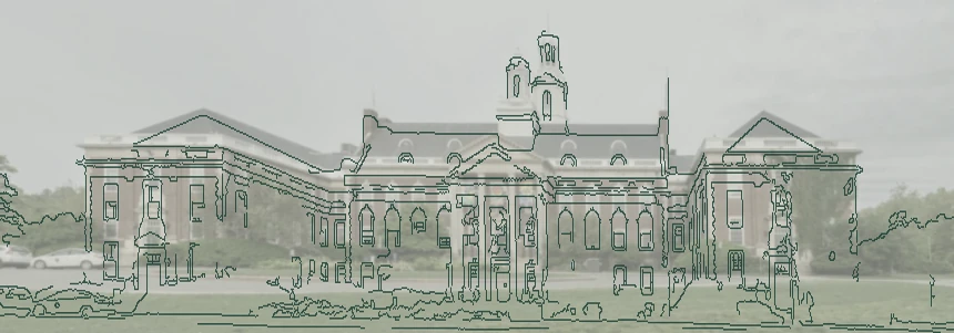 Architectural illustration of Newton City Hall based on the Newton, Massachusetts civic building