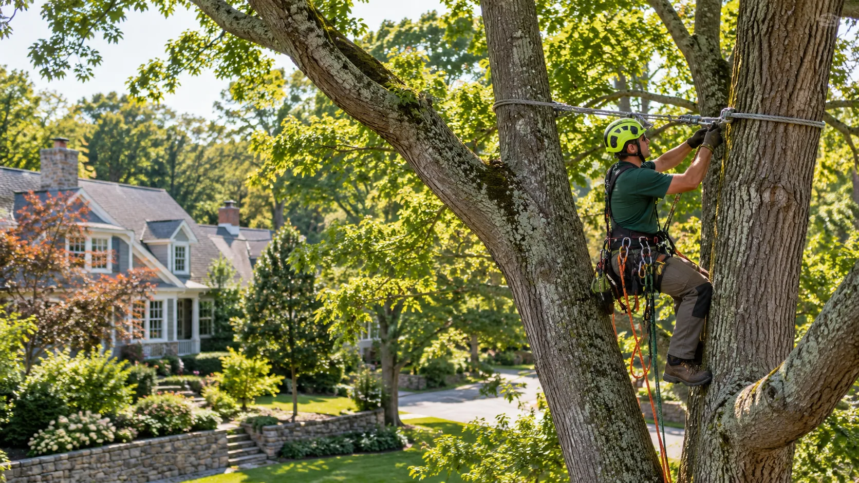 Tree Cabling & Bracing work on a New England residential property